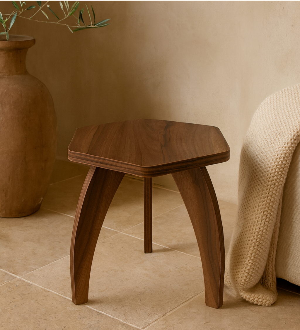 RayTrees Hexa Table | Walnut Finish Stool &amp; Side Table