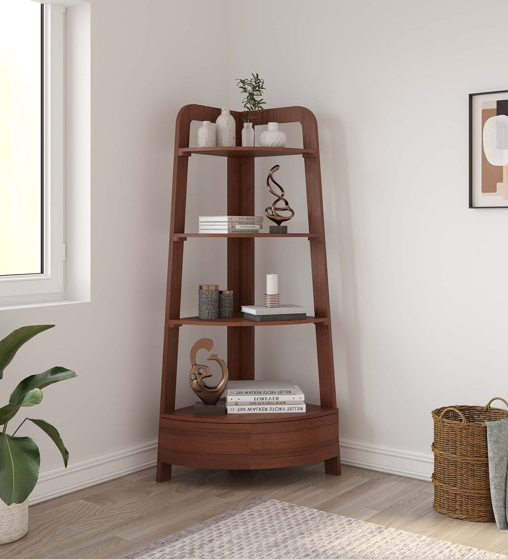 Lotus Engineered Wood Bookshelf - Walnut Finish Wall Shelf
