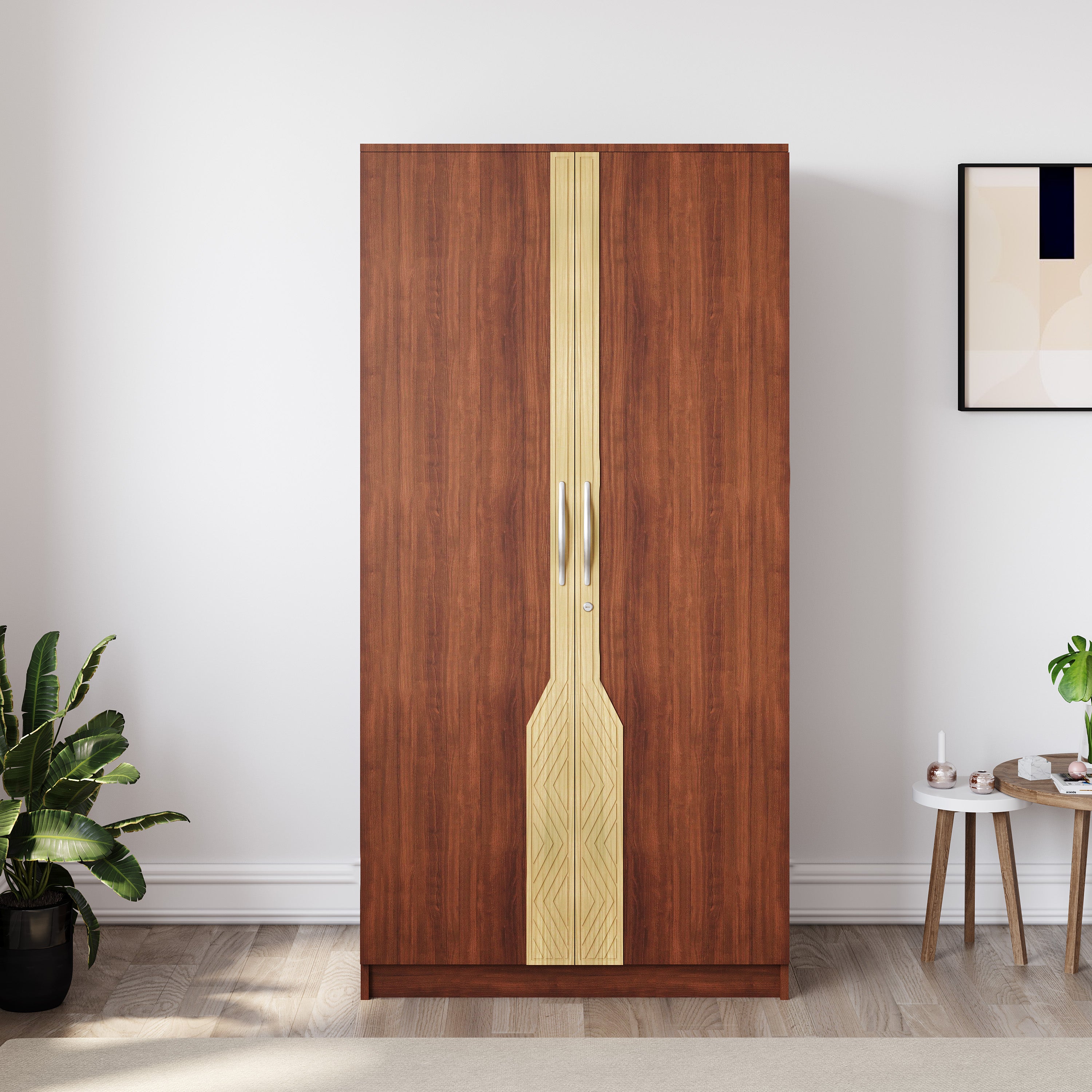 Opera 2 Door Wardrobe - Walnut & Natural Wood Finish - lifestyle room setting