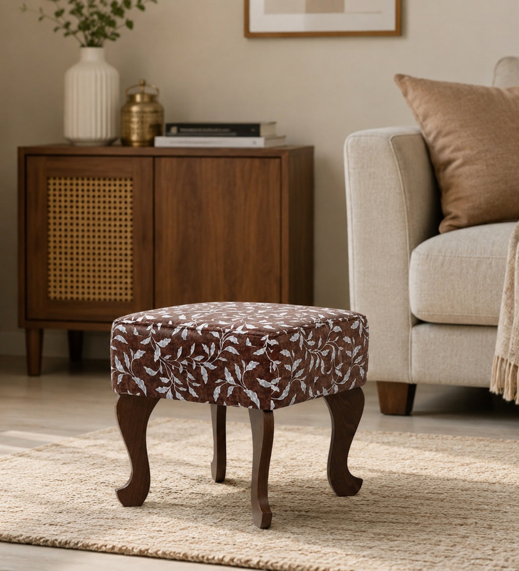 Butterfly-Shaped Ottoman - Walnut Finish with Shelves