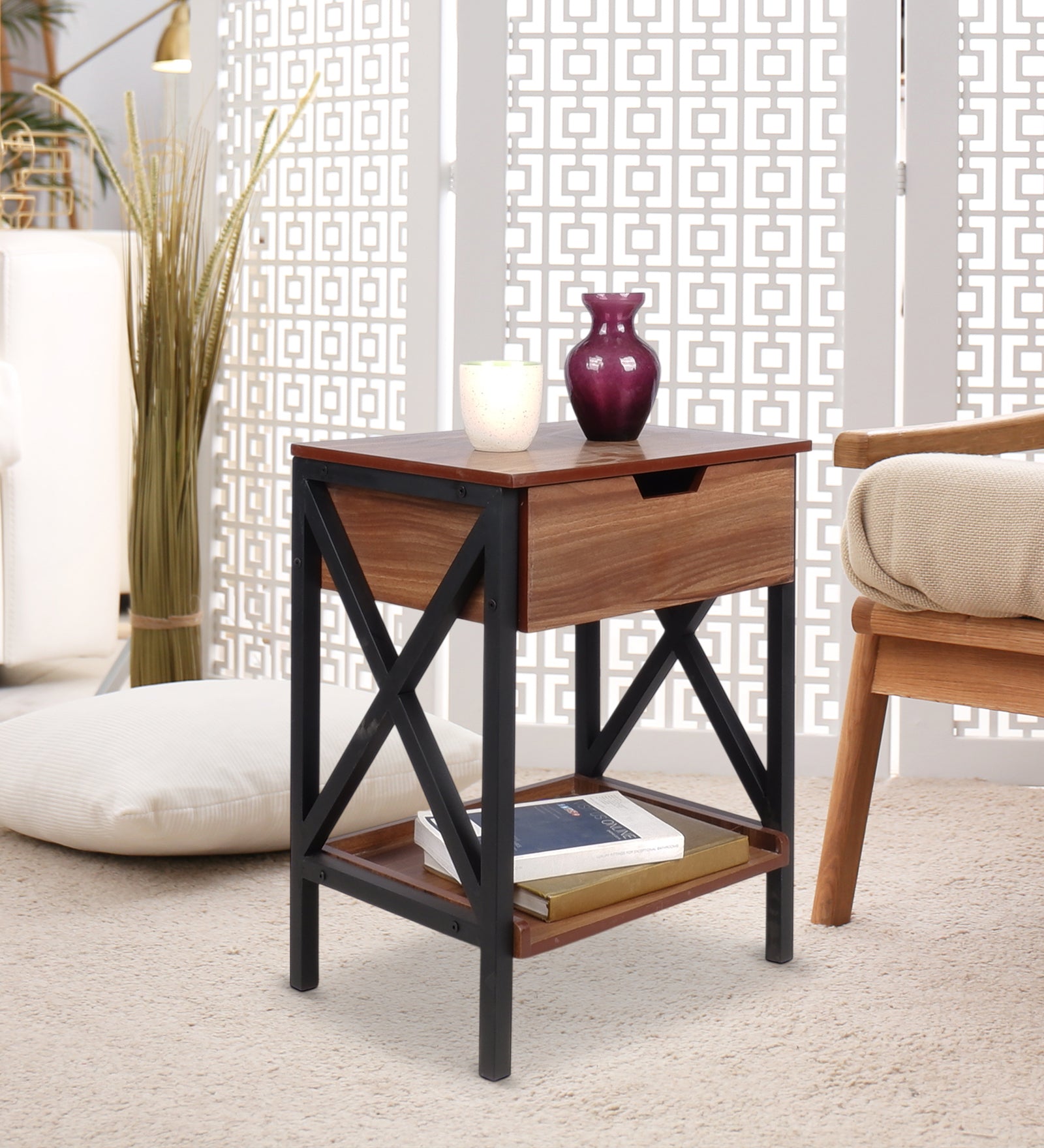 Lucus Bedside Table | Asian Walnut Finish Nightstand
