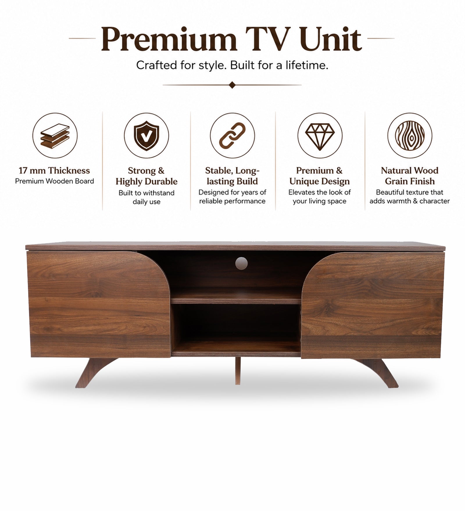 RayTrees No-Strip Minimalist TV Unit | Wood Finish