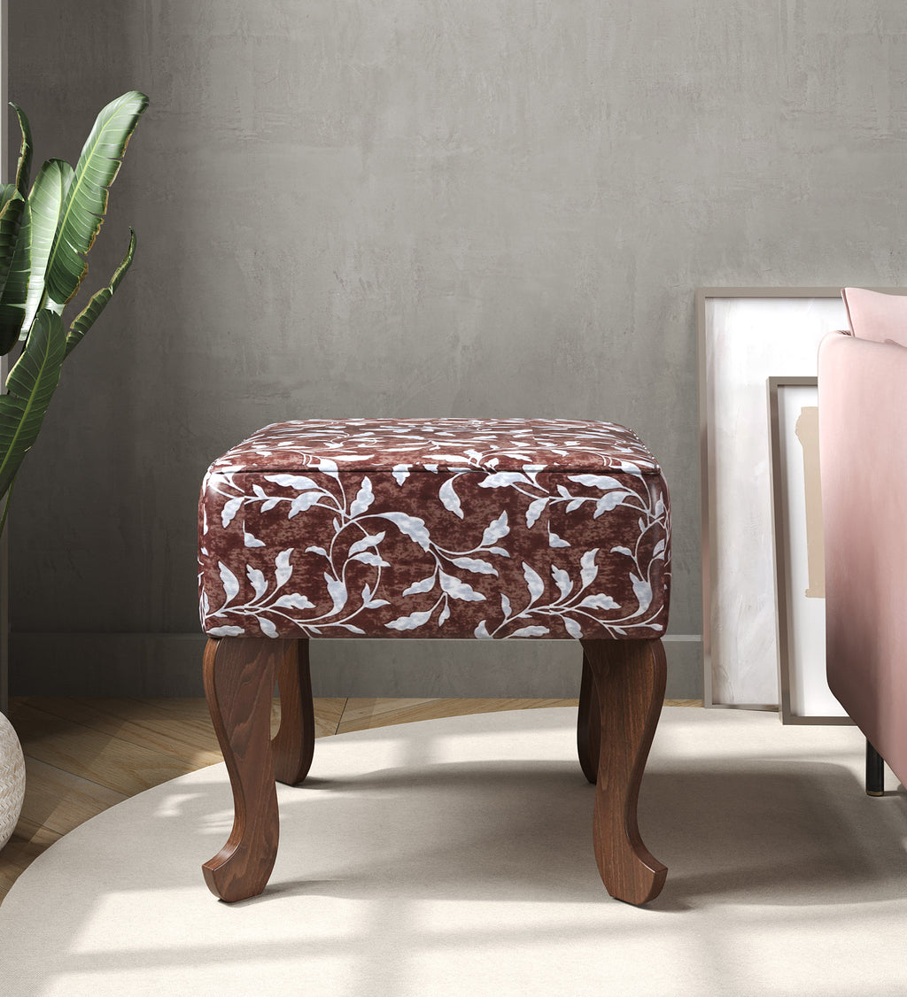 Butterfly-Shaped Ottoman - Walnut Finish with Shelves - additional angle
