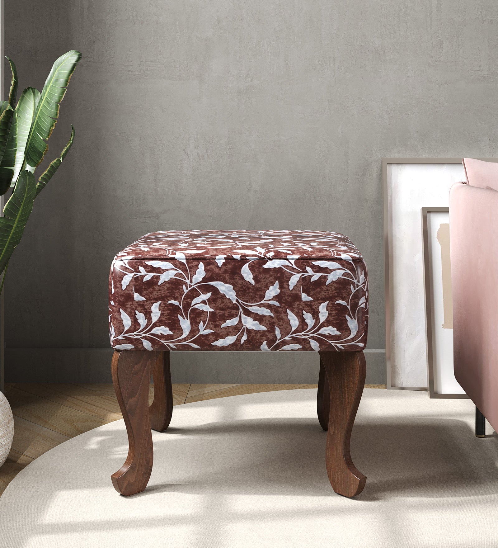 Butterfly-Shaped Ottoman - Walnut Finish with Shelves - additional angle