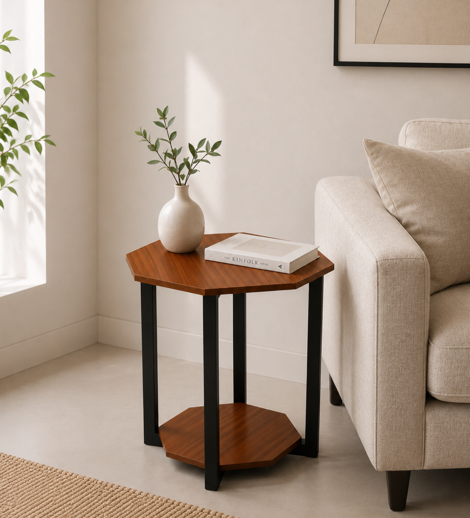 Octagonal End Table - Teak Finish Magazine Table