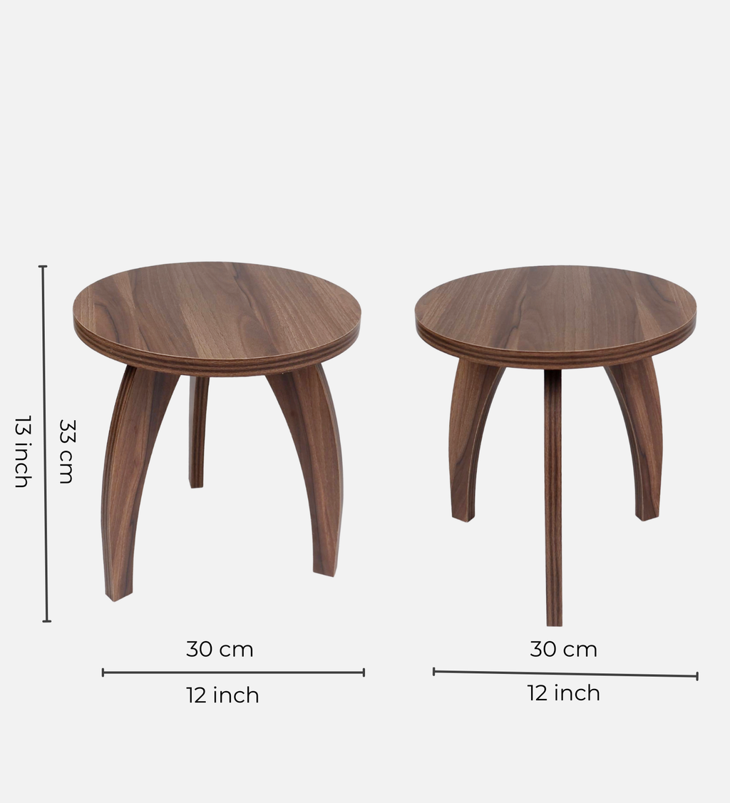 RayTrees Three Leg Round Table | Walnut Finish Stool