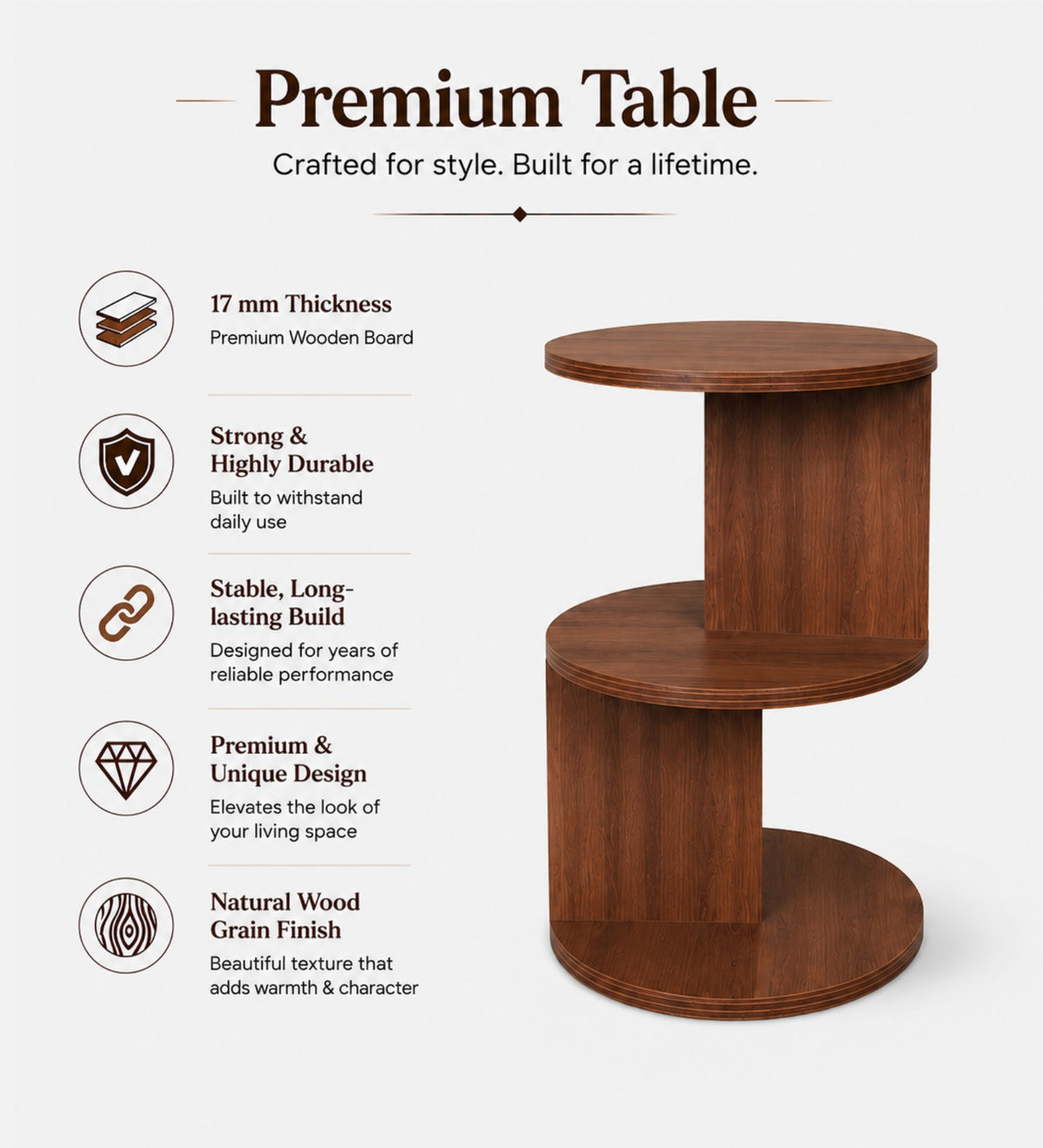 RayTrees Round Table | Walnut Finish Side Table
