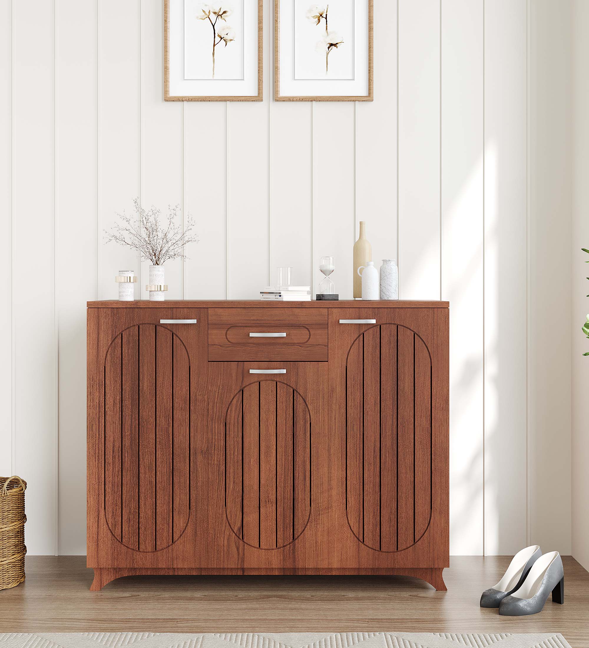 Novo Shoe Rack - Walnut Finish Entryway Storage