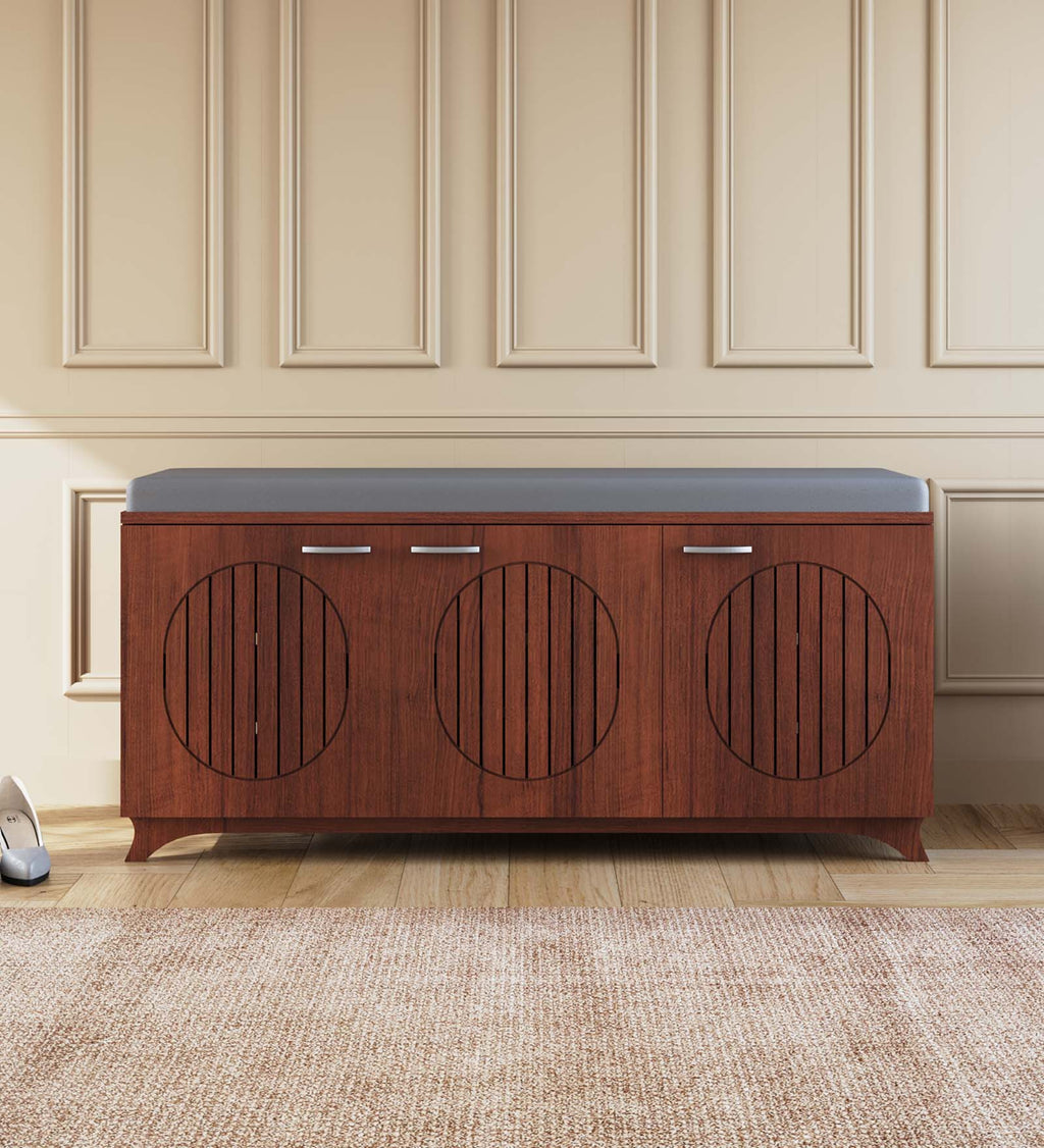 Walnut Finish Shoe Rack Bench with Cushioned Seat SR1200