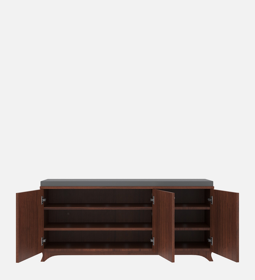 Gladiolus Three Door Shoe Racks in Walnut Colour with Seating - additional angle 7