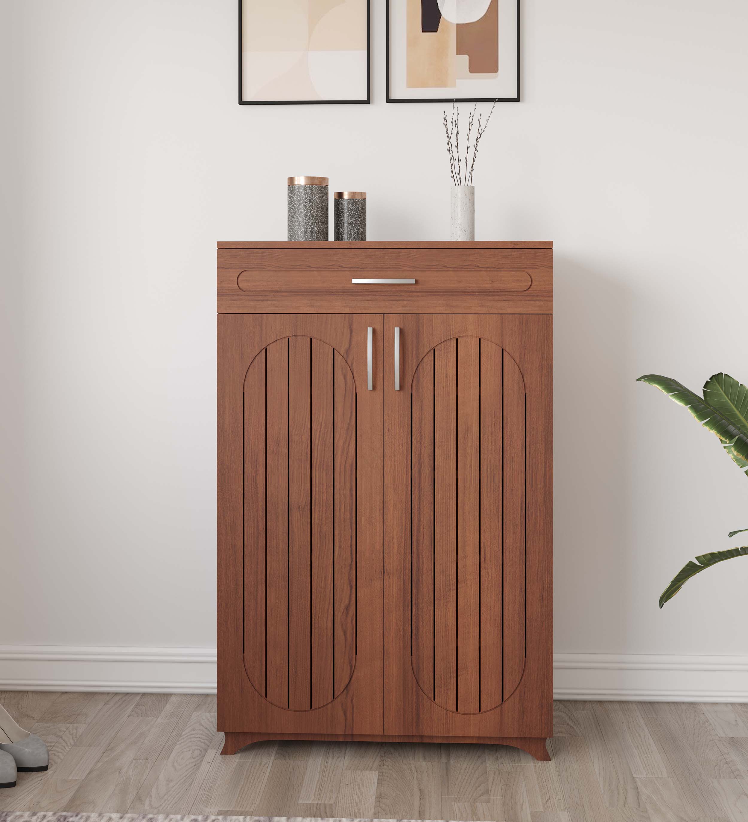 Pipevine Shoe Rack with Drawer - Walnut Finish