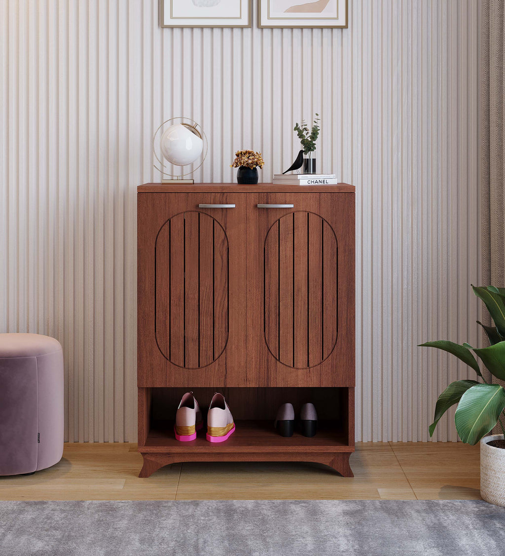 Walnut Finish Shoe Rack Bench with Cushioned Seat SR75 - additional angle
