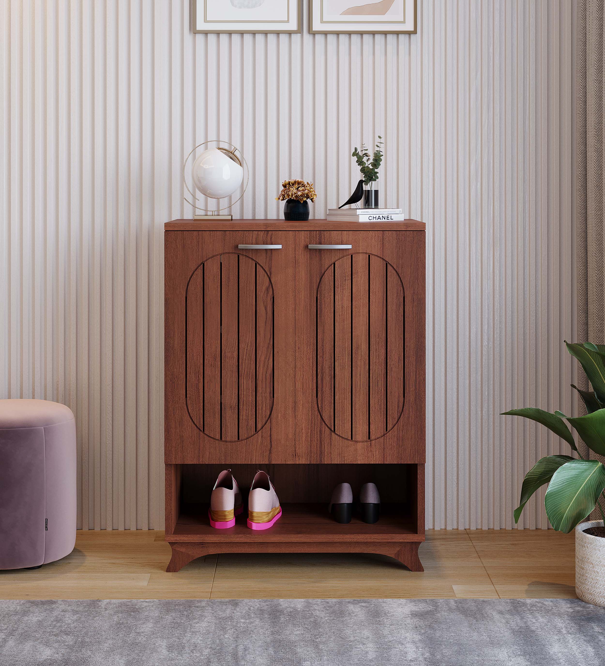Walnut Finish Shoe Rack Bench with Cushioned Seat SR75 - additional angle