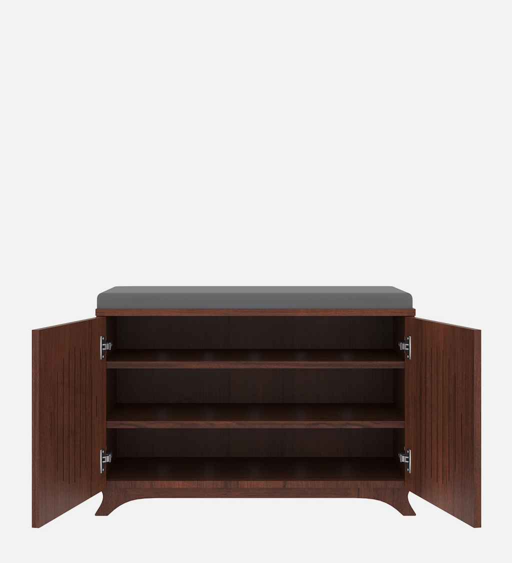 Clove 2 Door Shoe Rack with Seating - Walnut Finish - additional angle 7