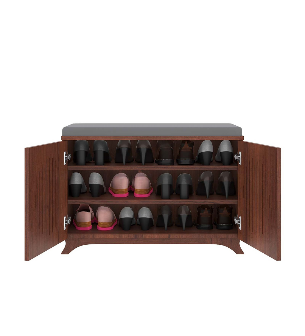 Clove 2 Door Shoe Rack with Seating - Walnut Finish - additional angle 6