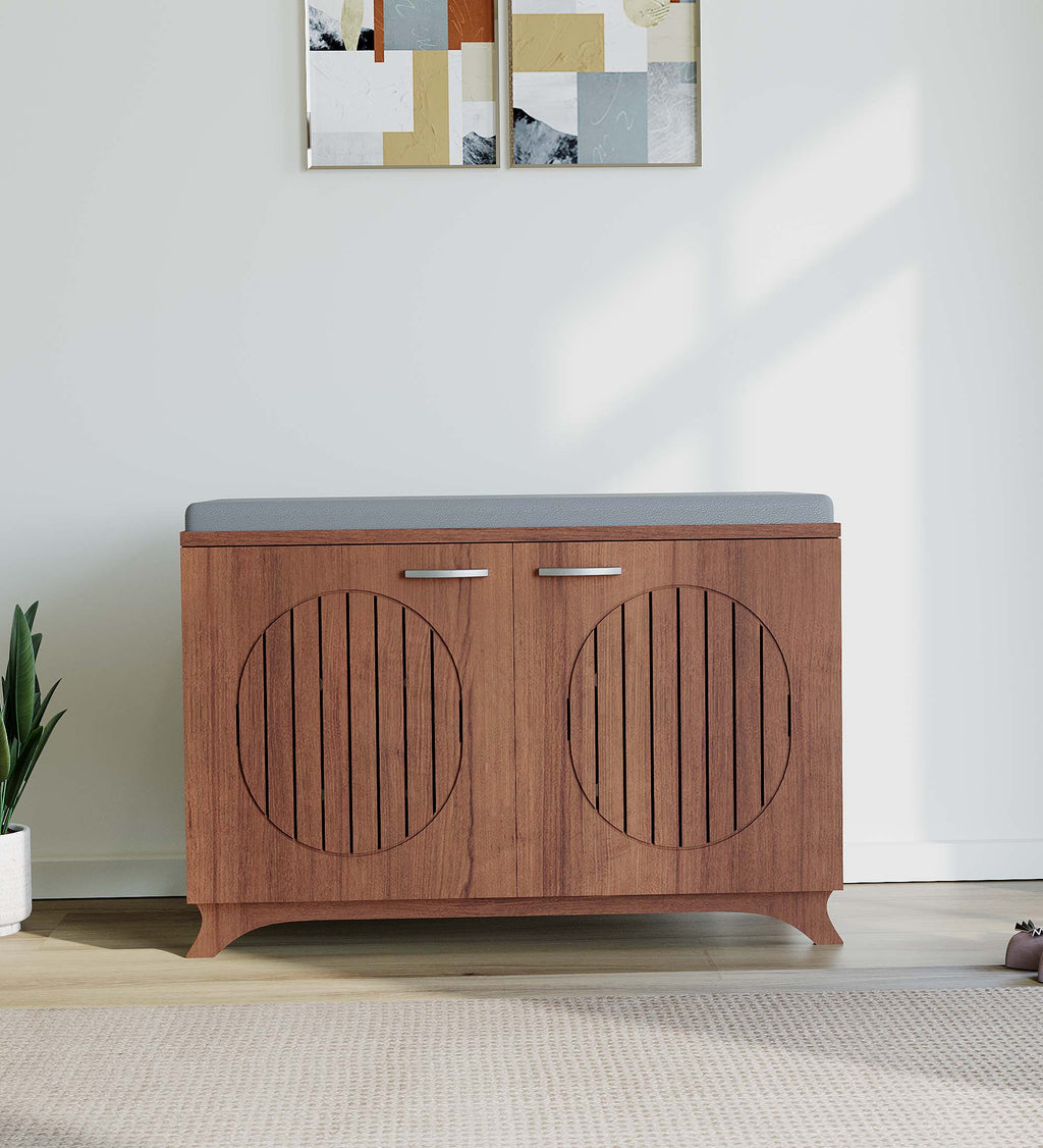Clove 2 Door Shoe Rack with Seating - Walnut Finish