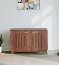 Clove 2 Door Shoe Rack with Seating - Walnut Finish