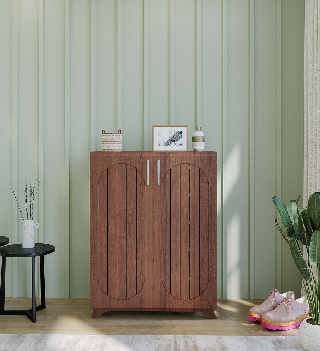 Alvo Tilt-Out Shoe Rack - Walnut Finish