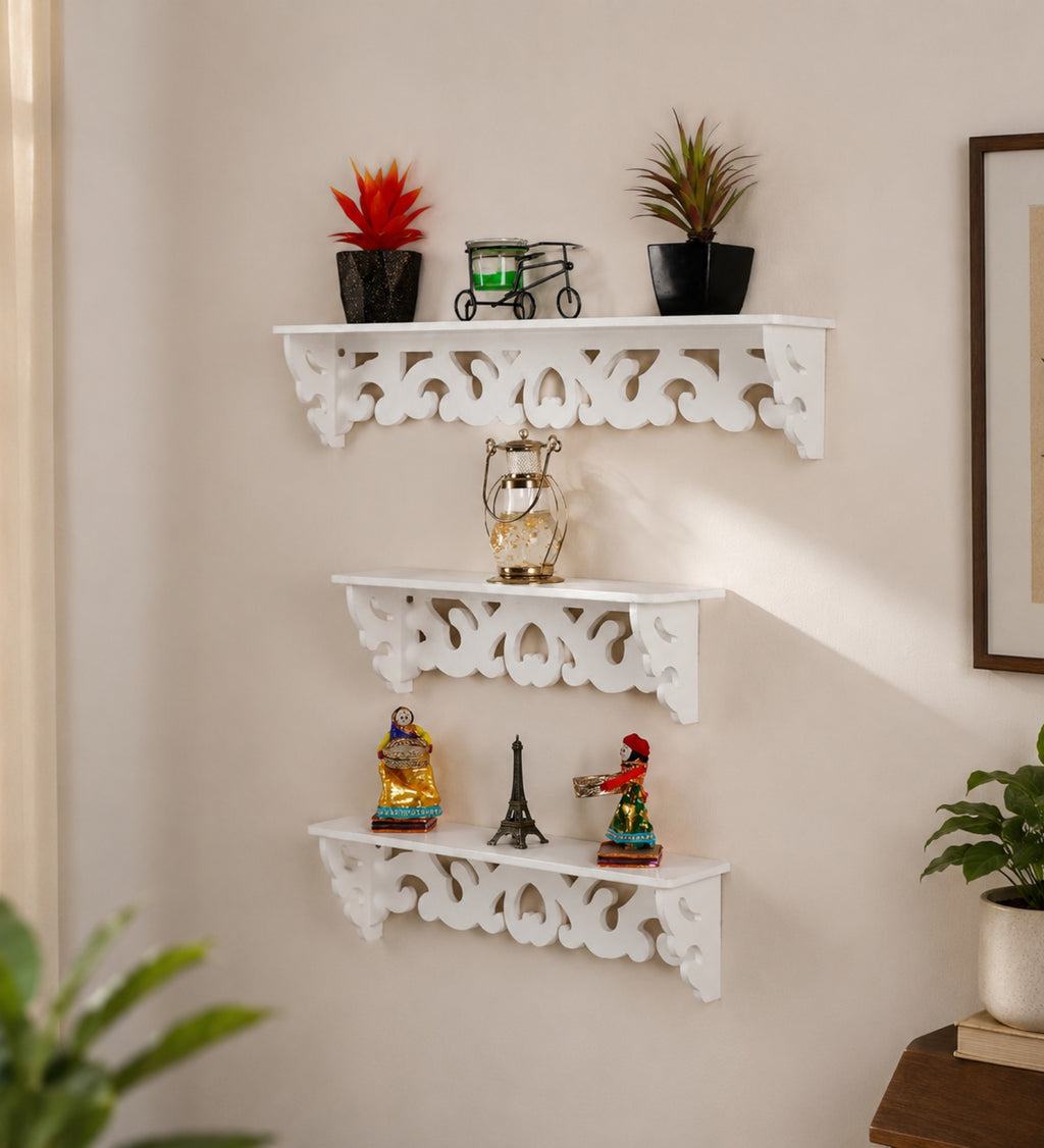 3D Carved Wall Shelf - White Finish - additional angle