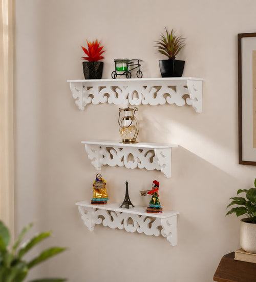 3D Carved Wall Shelf - White Finish - additional angle