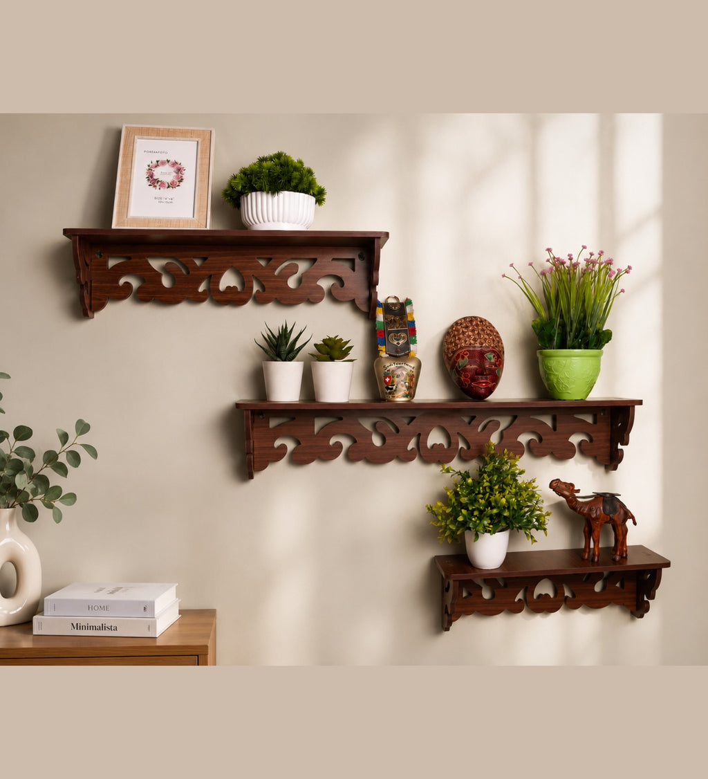 3-Shelf Wall Decor Shelf - Brown Finish