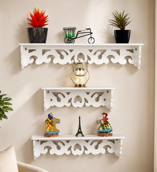 3D Carved Wall Shelf - White Finish