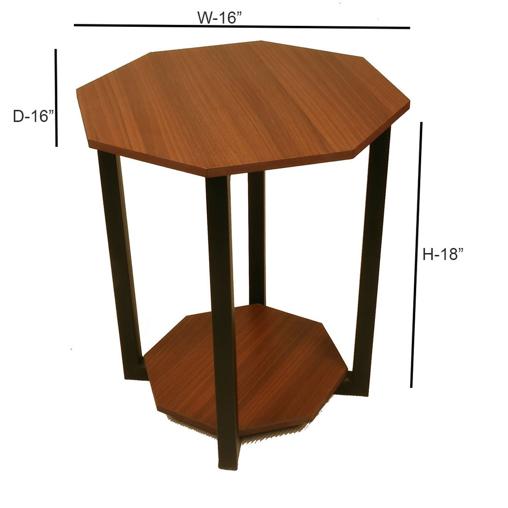 Octagonal End Table - Teak Finish Magazine Table - dimension/size chart