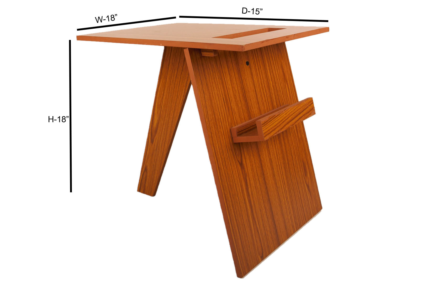 Stylish End Table - Walnut Teak Finish, Metal Frame - dimension/size chart