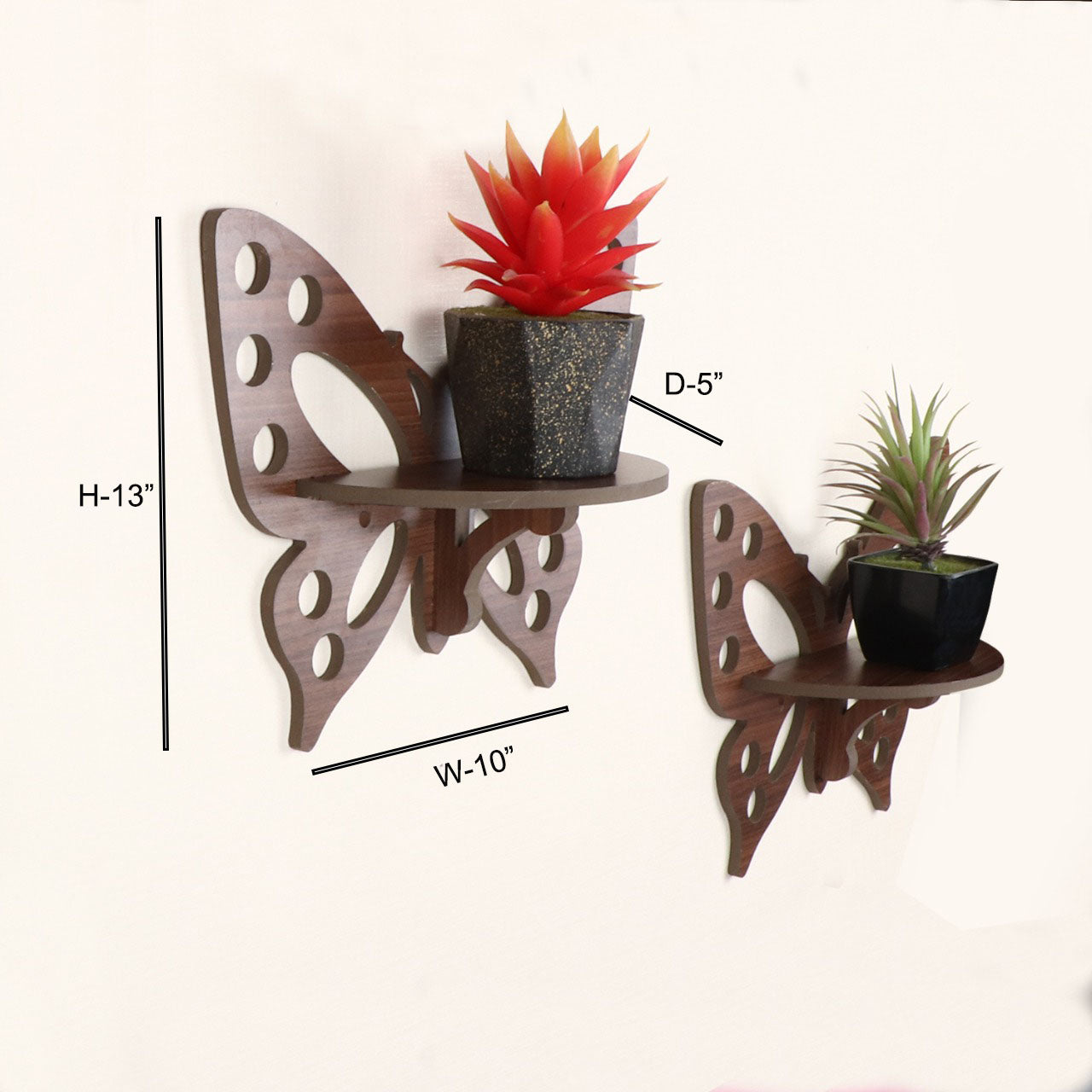 Butterfly Wall Shelf Set of Two - Walnut Finish - dimension/size chart