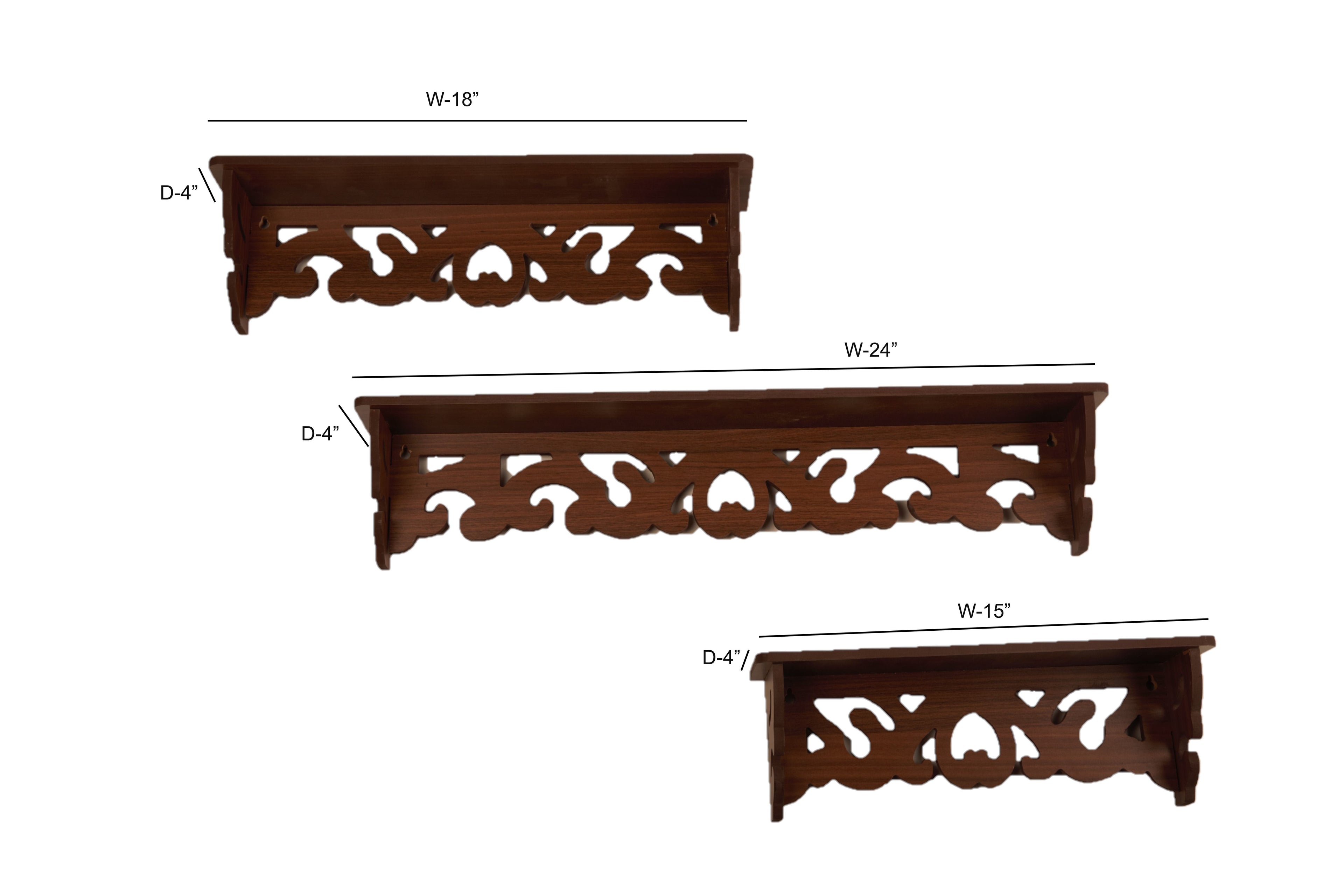 3-Shelf Wall Decor Shelf - Brown Finish - dimension/size chart