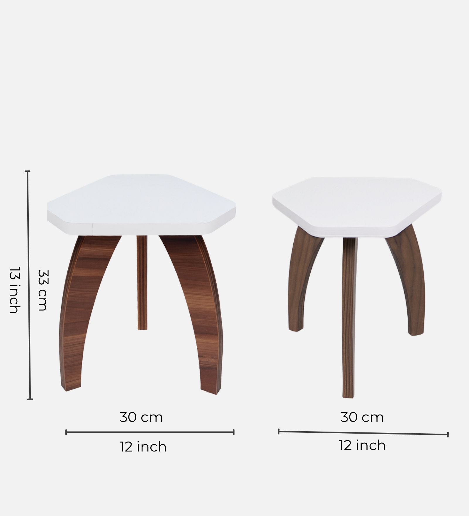 RayTrees Three Leg Pentagon Table | White Finish Stool