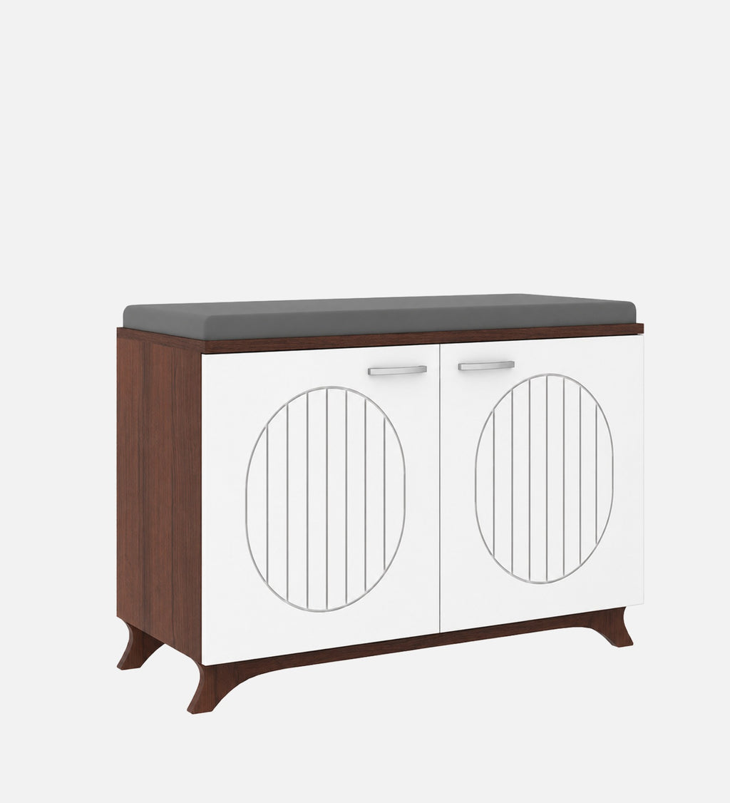 RayTrees Clove 2 Door Shoe Rack with Seating | Walnut &amp; White