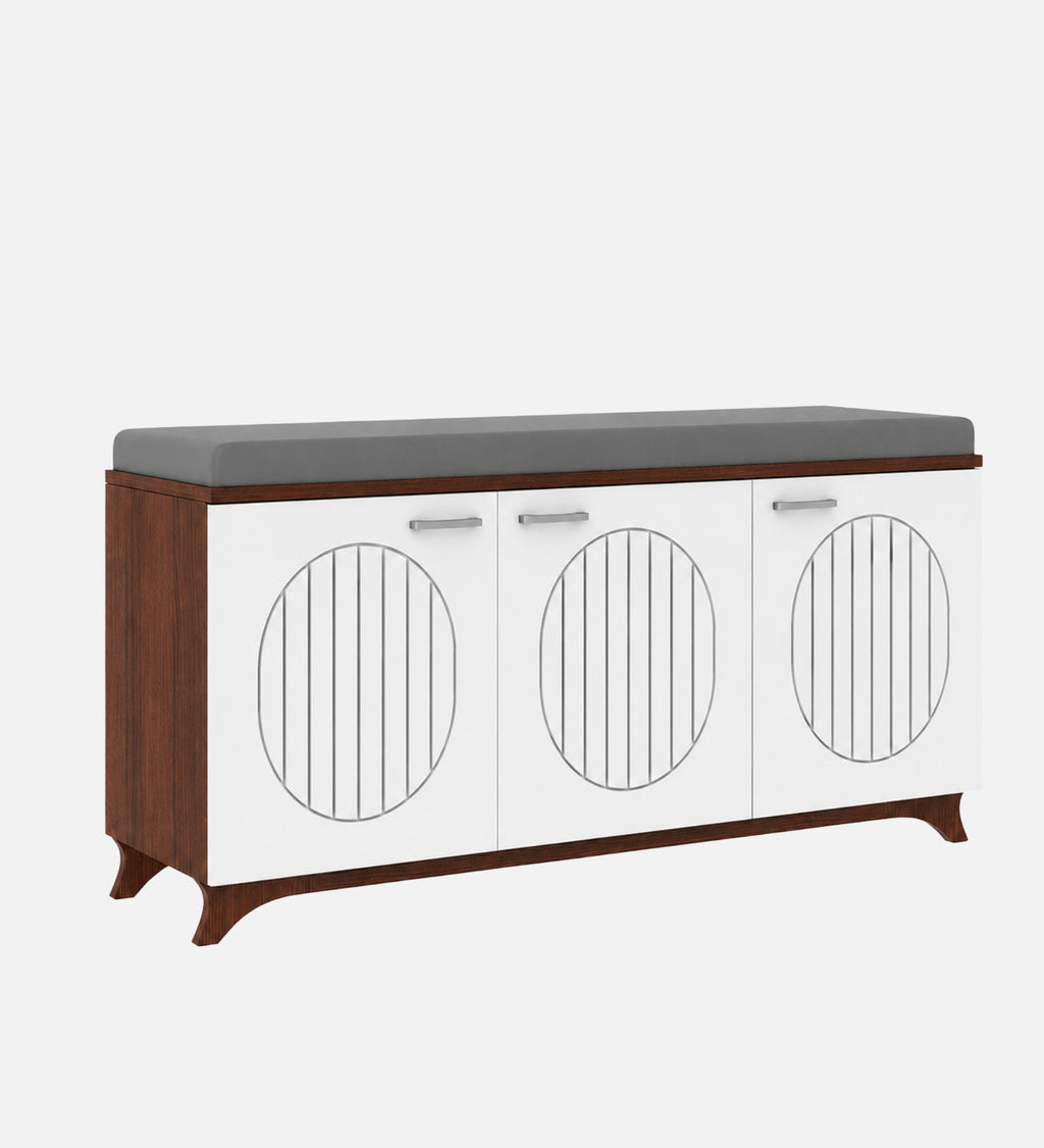 RayTrees Gladiolus 3 Door Shoe Rack with Seating | Walnut &amp; White