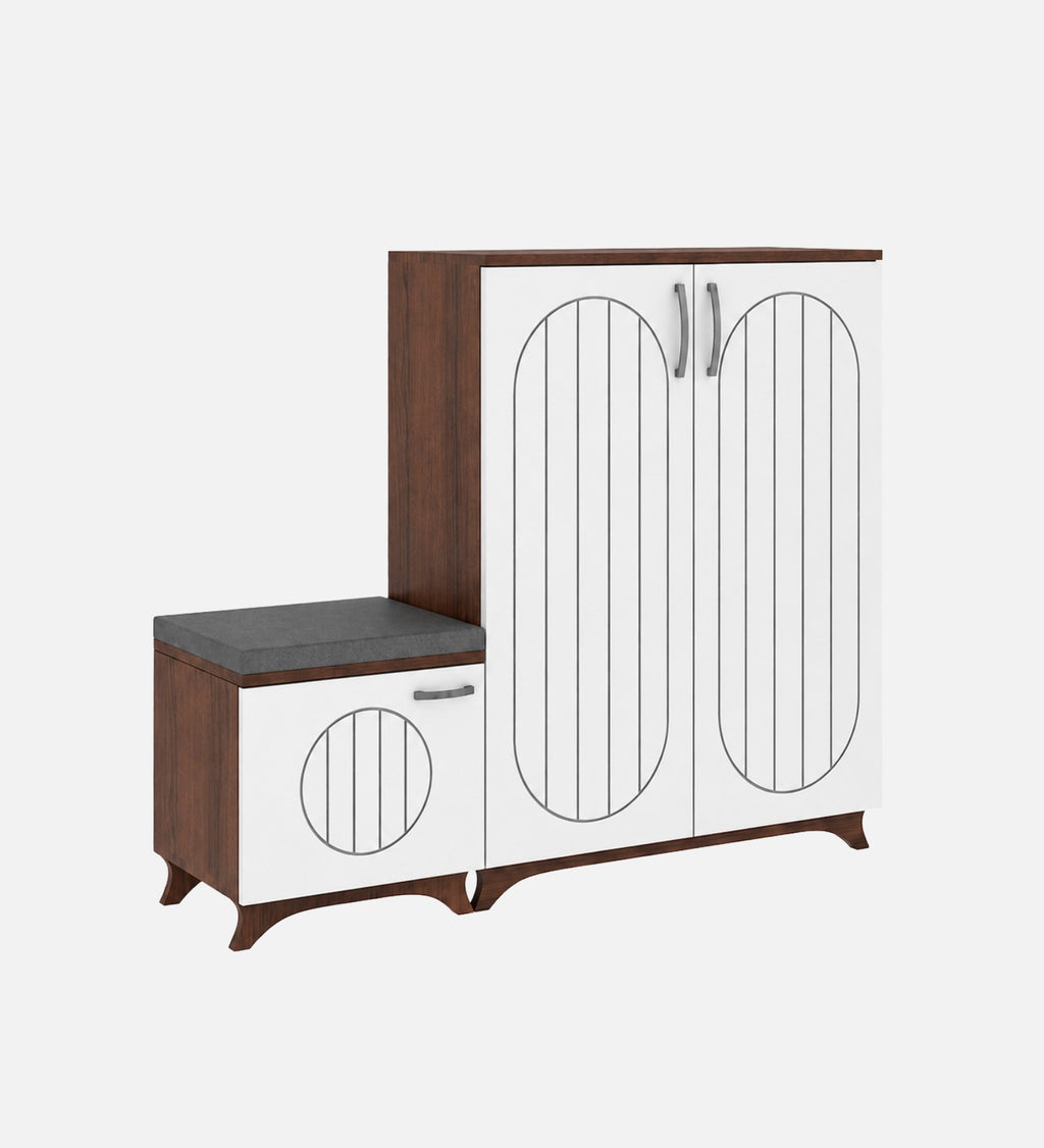 RayTrees Oscar Shoe Rack with Seating | Walnut &amp; White