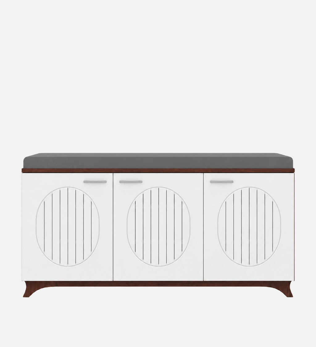 RayTrees Gladiolus 3 Door Shoe Rack with Seating | Walnut &amp; White