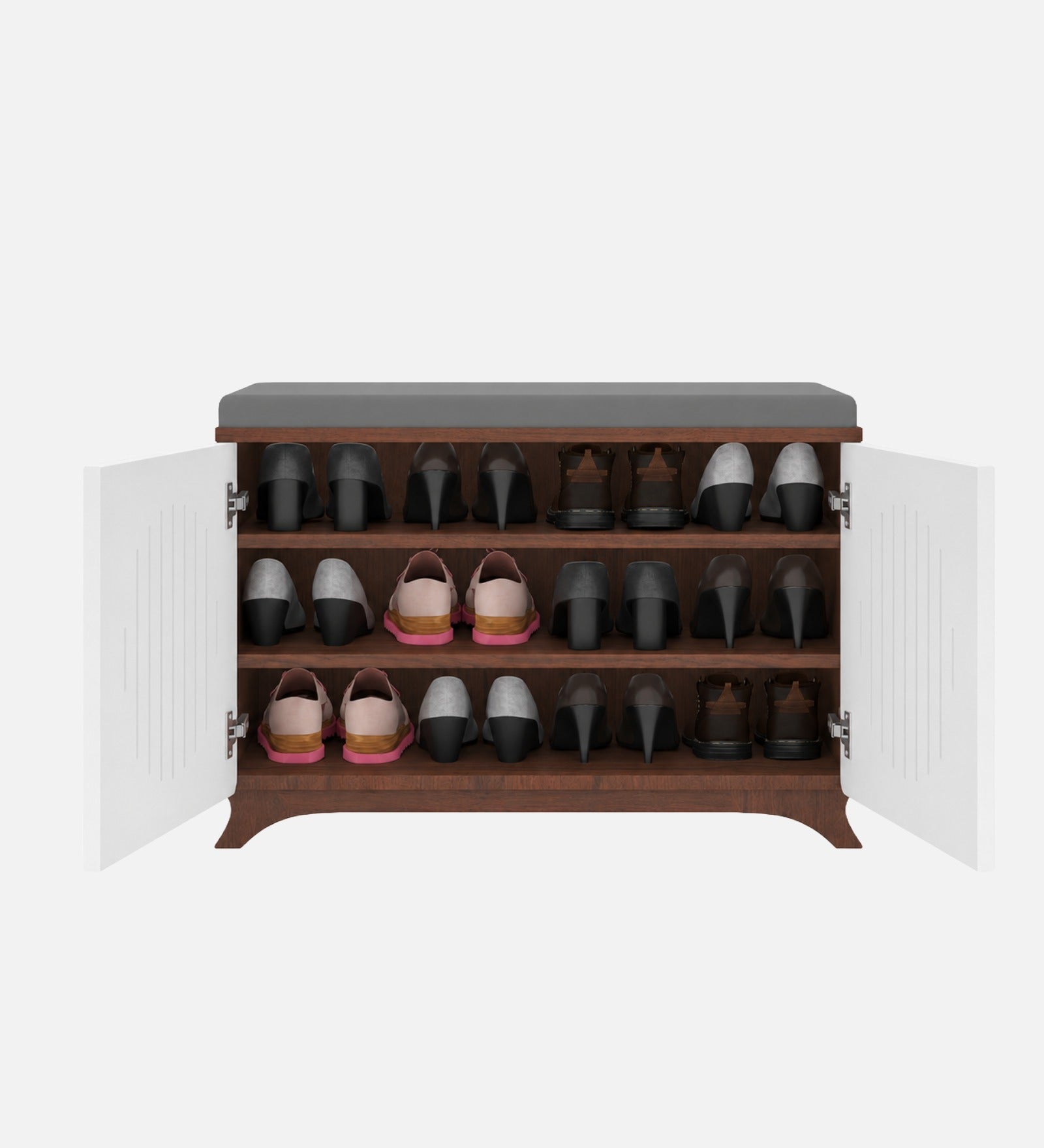 RayTrees Clove 2 Door Shoe Rack with Seating | Walnut &amp; White