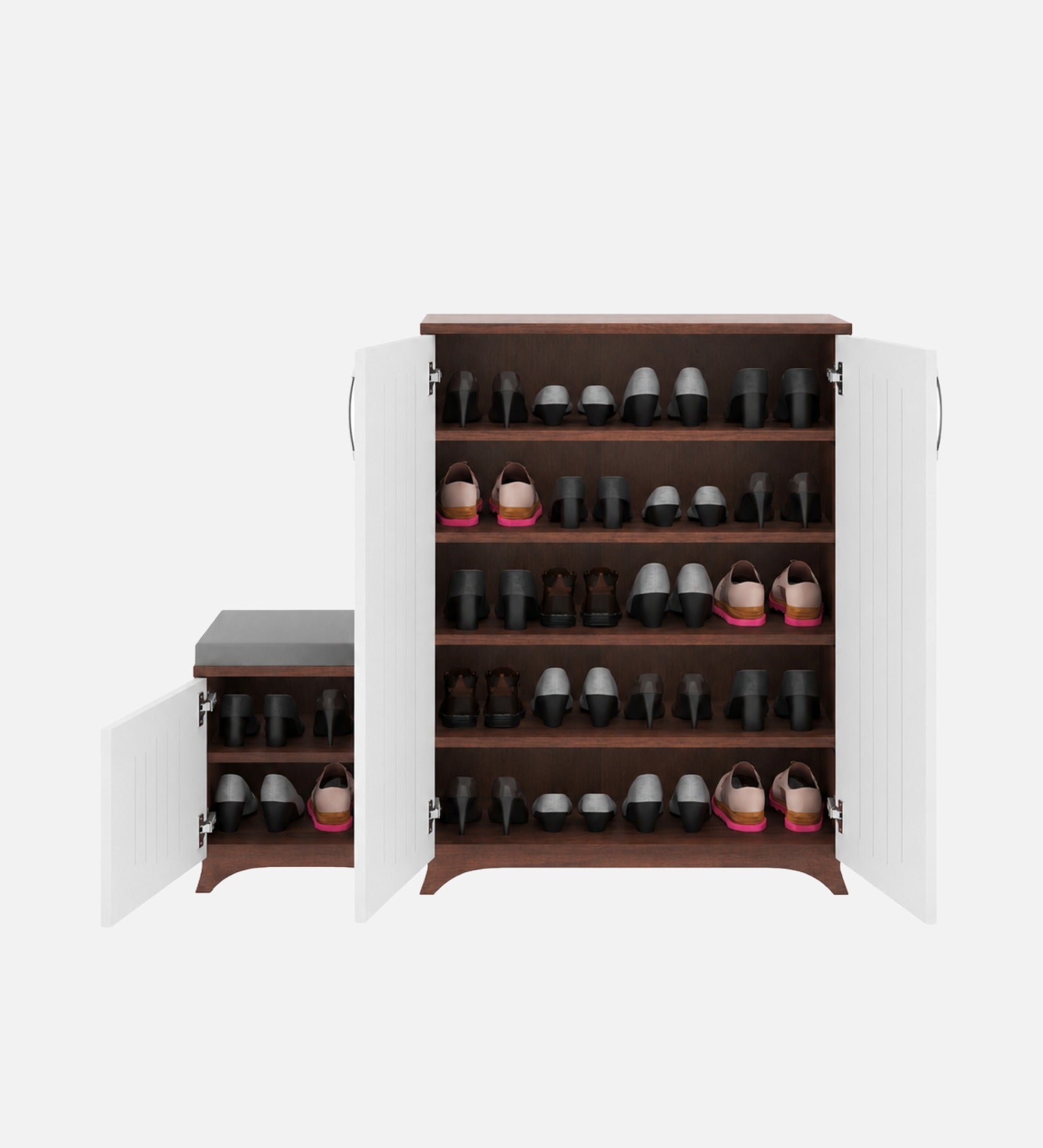 RayTrees Oscar Shoe Rack with Seating | Walnut &amp; White