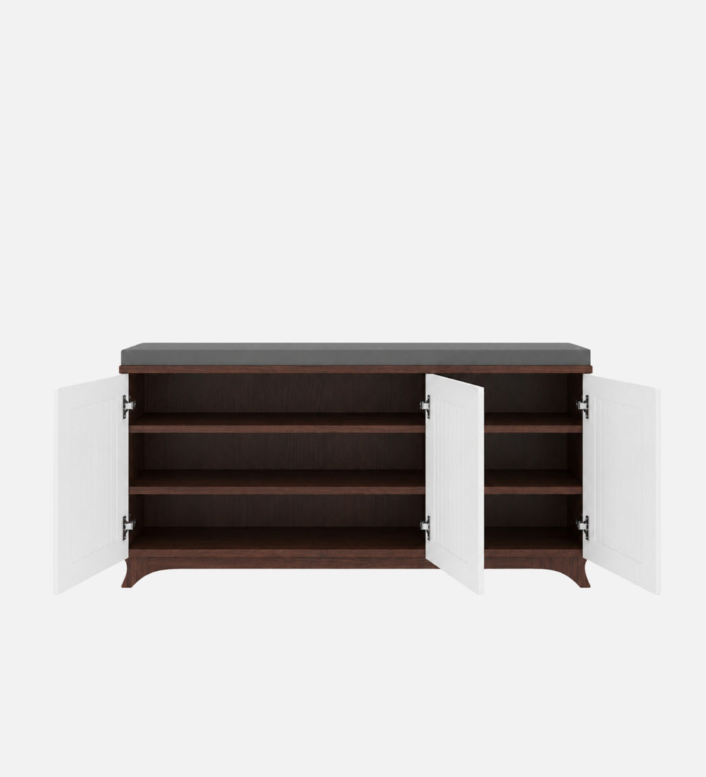 RayTrees Gladiolus 3 Door Shoe Rack with Seating | Walnut &amp; White