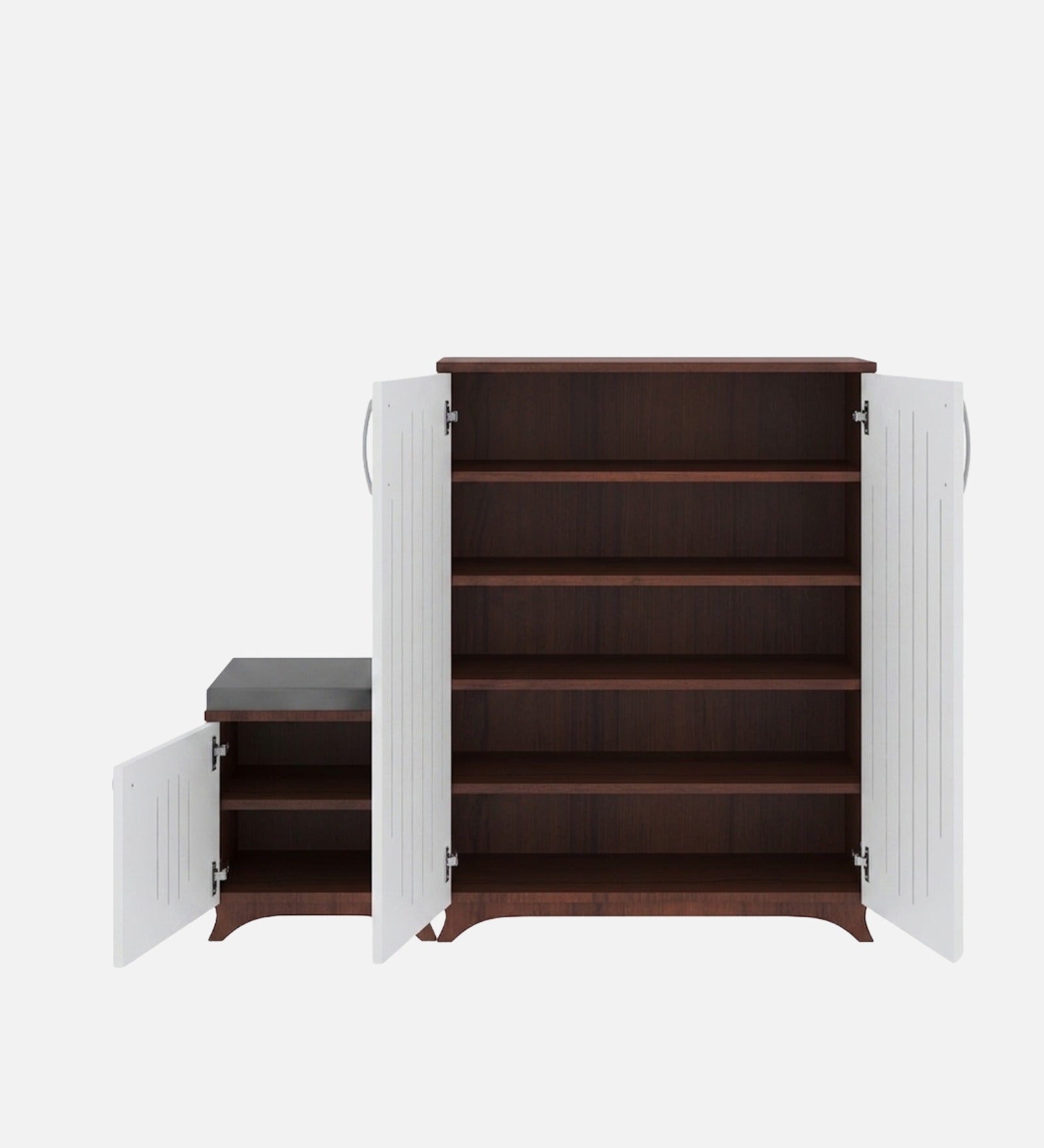 RayTrees Oscar Shoe Rack with Seating | Walnut &amp; White