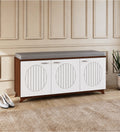 RayTrees Gladiolus 3 Door Shoe Rack with Seating | Walnut &amp; White