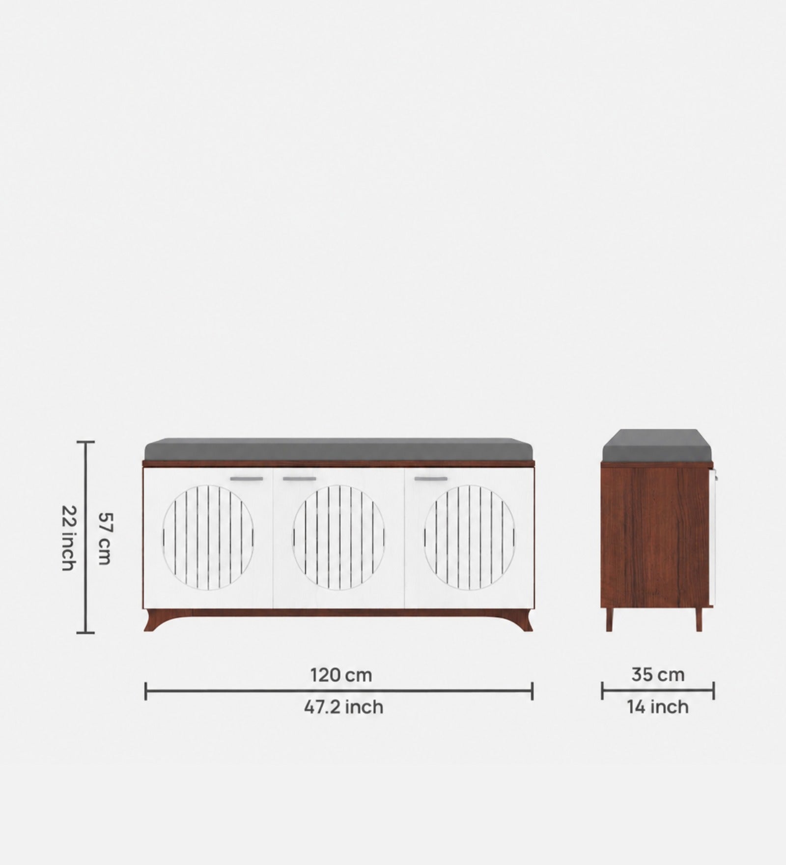 RayTrees Gladiolus 3 Door Shoe Rack with Seating | Walnut &amp; White