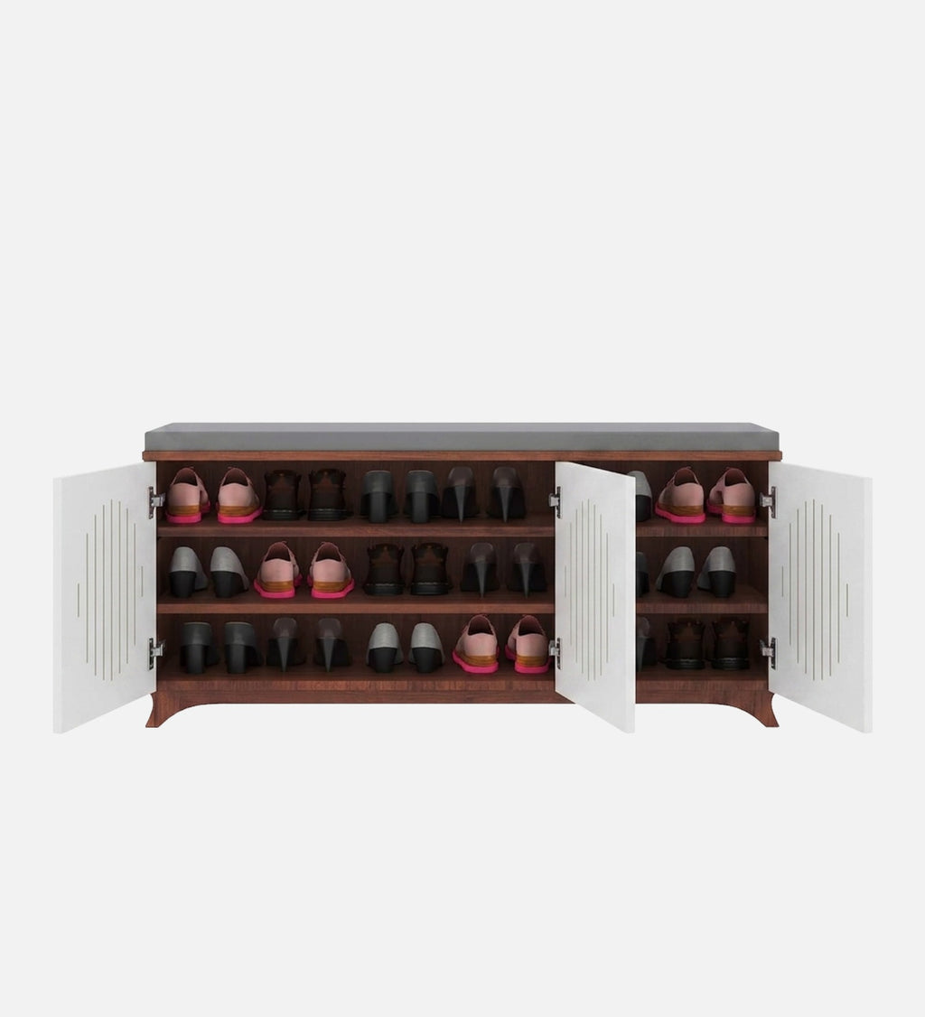 RayTrees Gladiolus 3 Door Shoe Rack with Seating | Walnut &amp; White