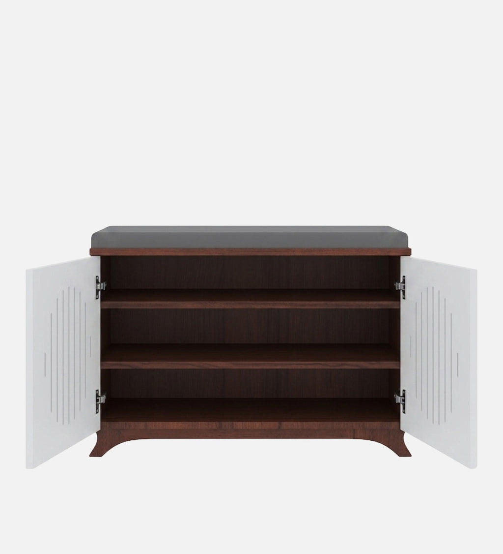 RayTrees Clove 2 Door Shoe Rack with Seating | Walnut &amp; White