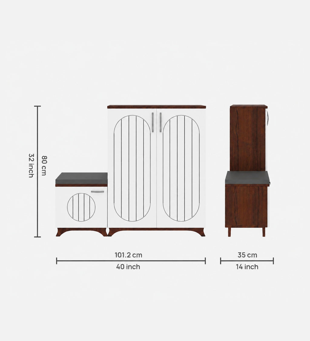 RayTrees Oscar Shoe Rack with Seating | Walnut &amp; White