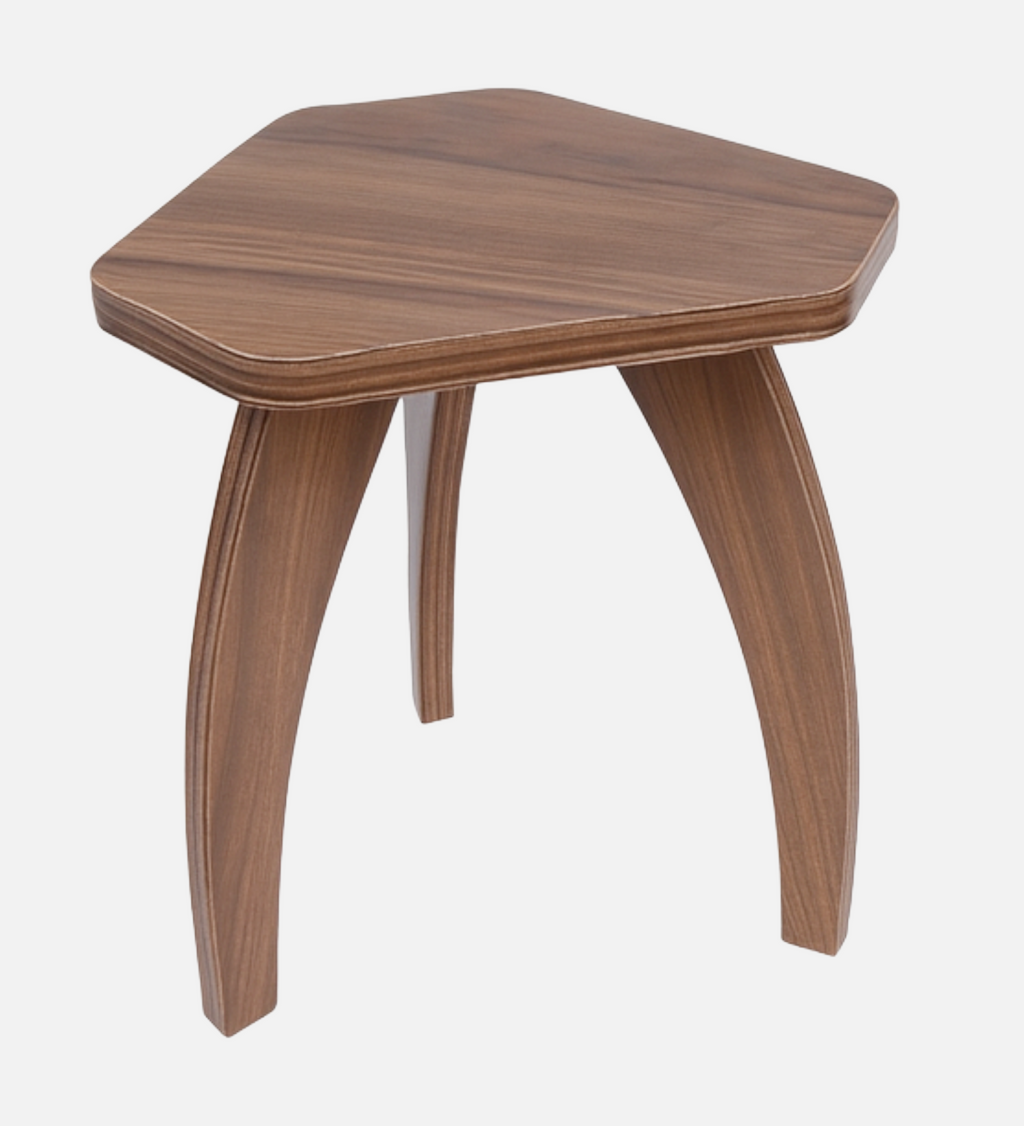 RayTrees Three Leg Pentagon Table | Walnut Finish Stool