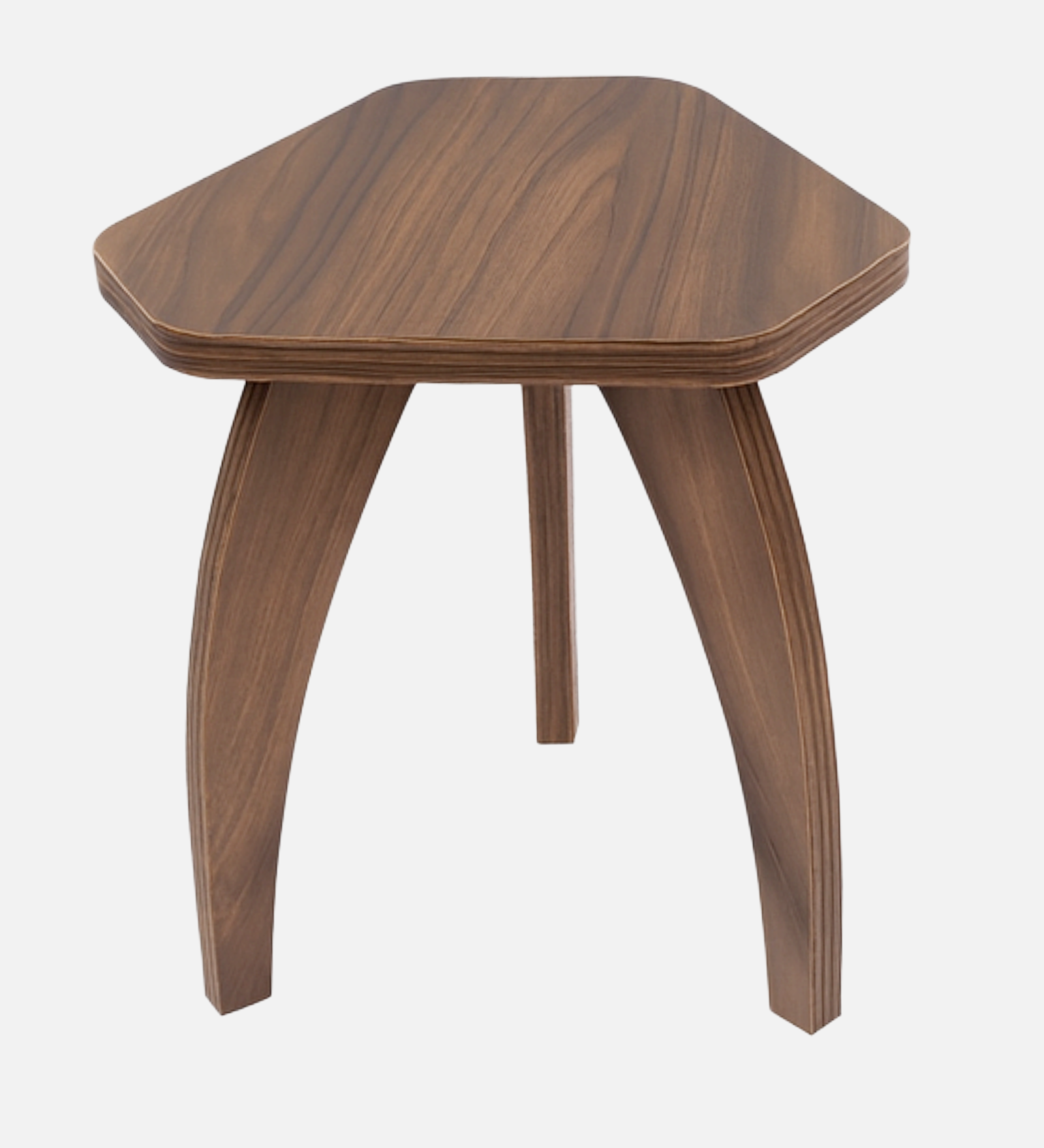RayTrees Three Leg Pentagon Table | Walnut Finish Stool