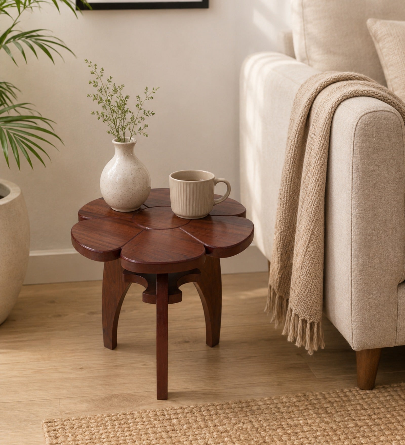 Flower End Table - Walnut Finish Side Table