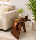 RayTrees Stylish End Table | Teak Finish, Metal Frame