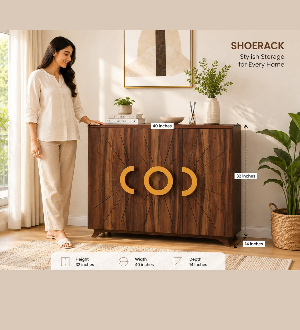 Atlas 22-Pairs 3 Door Shoe Cabinet | Walnut Finish