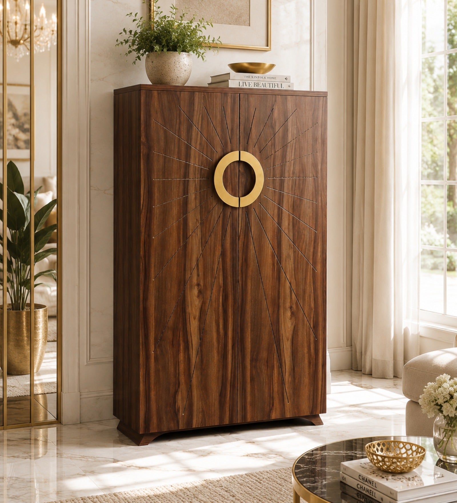 Astra 24-Pairs 2 Door Shoe Cabinet | Walnut Finish